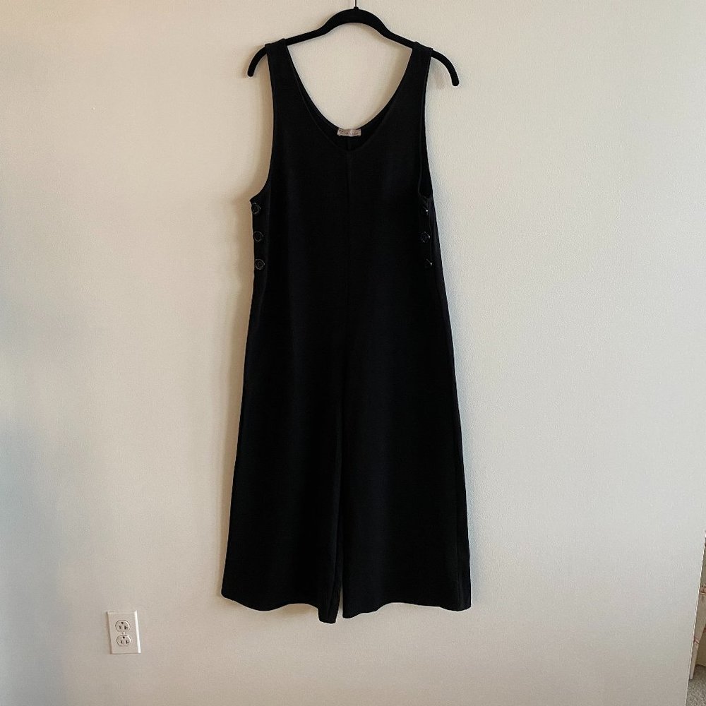 Black Cropped Jumpsuit with Button Detail